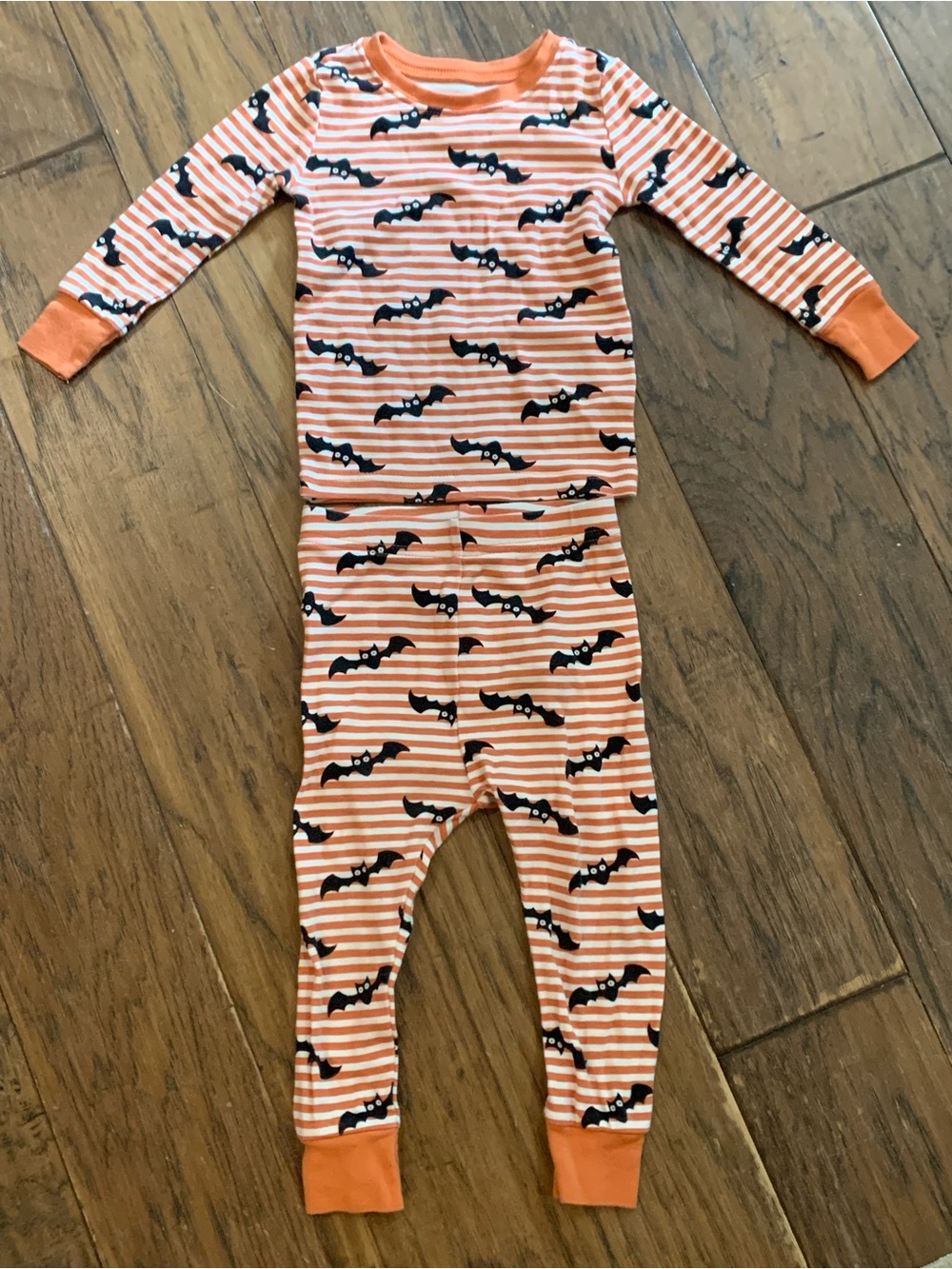 Old Navy Orange and White Striped Bat-Print Toddler Two-Piece Pajamas